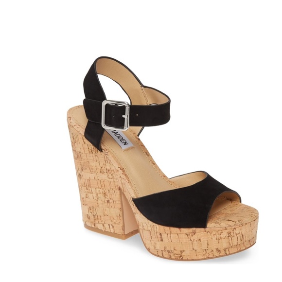 Steve Madden Jess Leather Chunky Platform Heels Black … - Picture 2 of 6